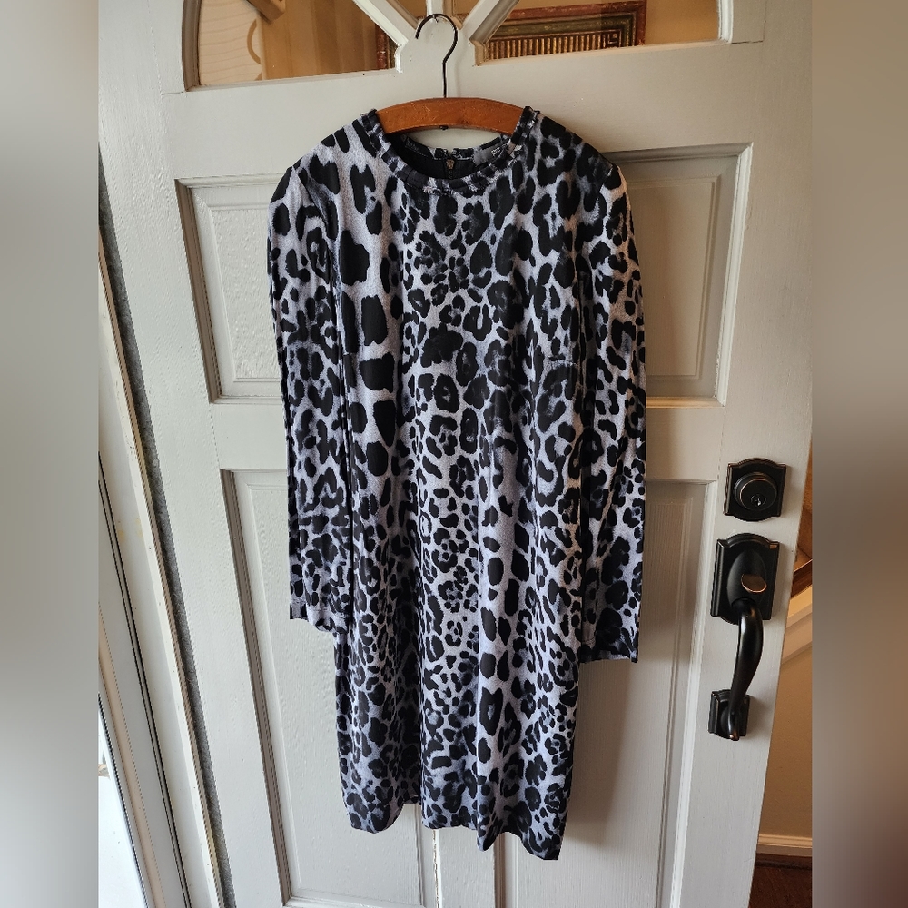 Per Se by Carlisle Leopard Print Mid Length Dress Women's Size 12 Long Sleeve